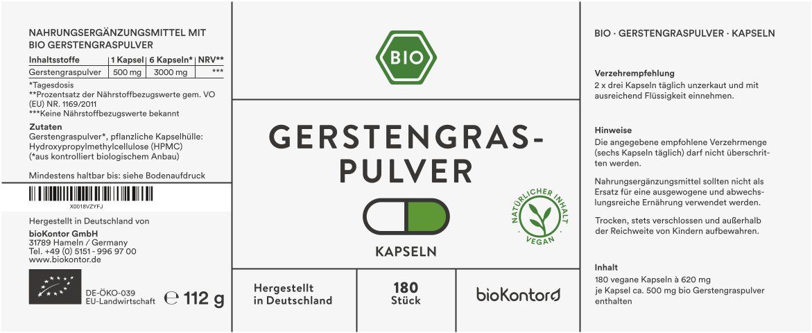 bioKontor Gerstengraspulver Kapseln 112 g