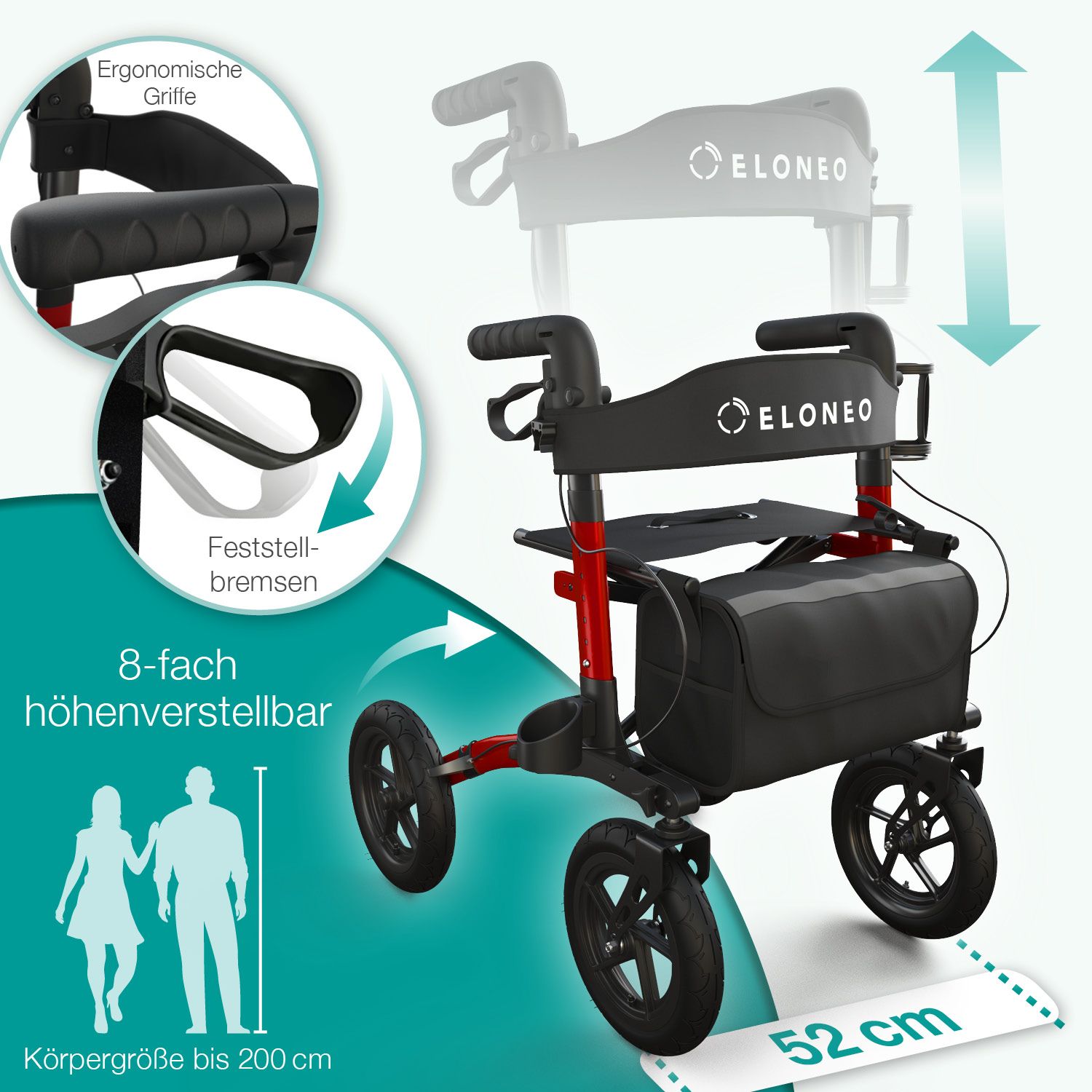 ELONEO Outdoor Rollator mit Luftbereifung