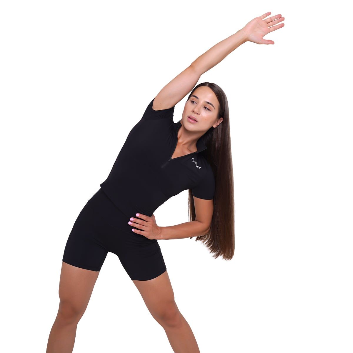 GymBeam Damen Cropped T-Shirt Ignite Slim mit Kragen und Reißverschluss Schwarz