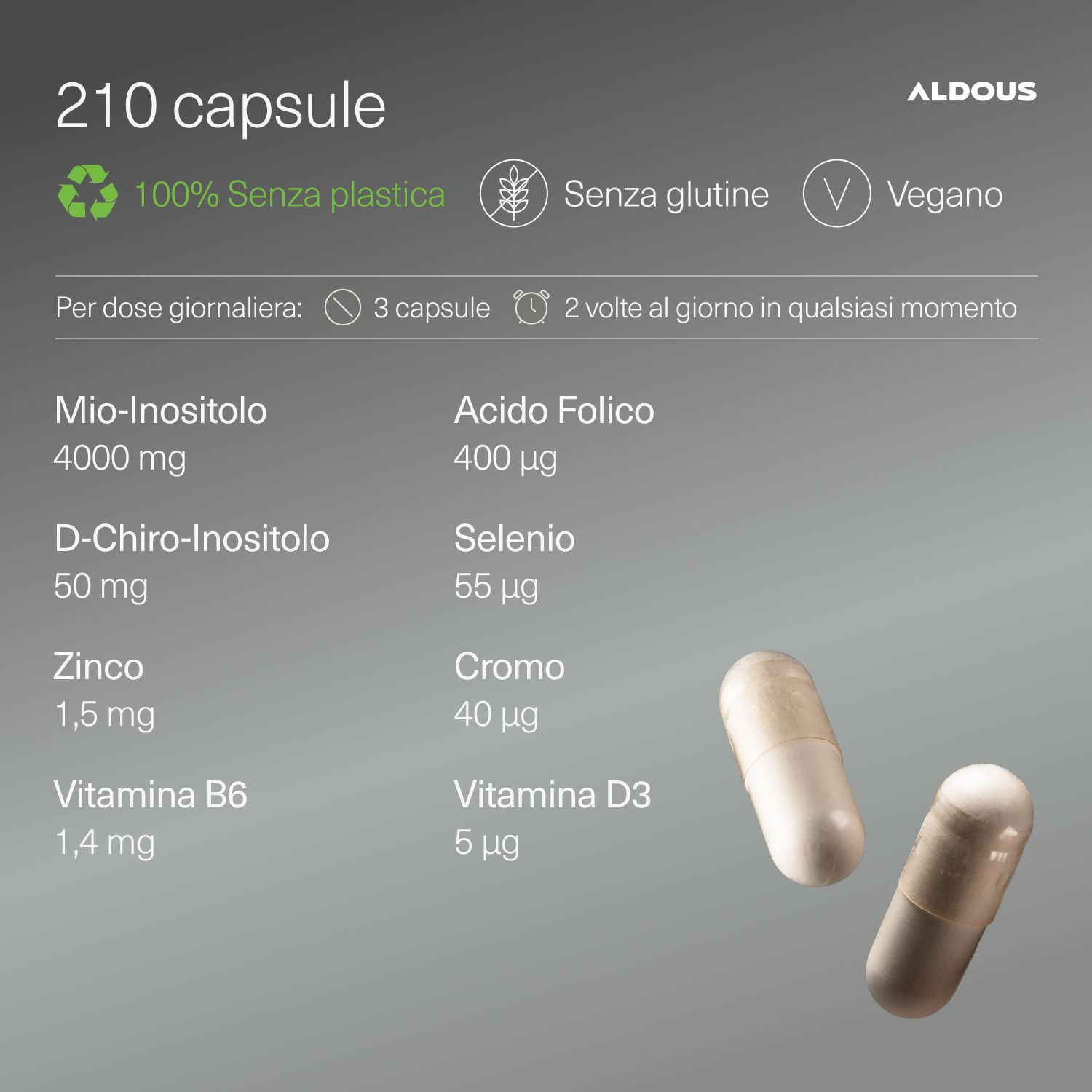 Aldous Myo Inositol: 4000mg Myo Inositol, 50mg Chiro Inositol, 210 Kapseln.