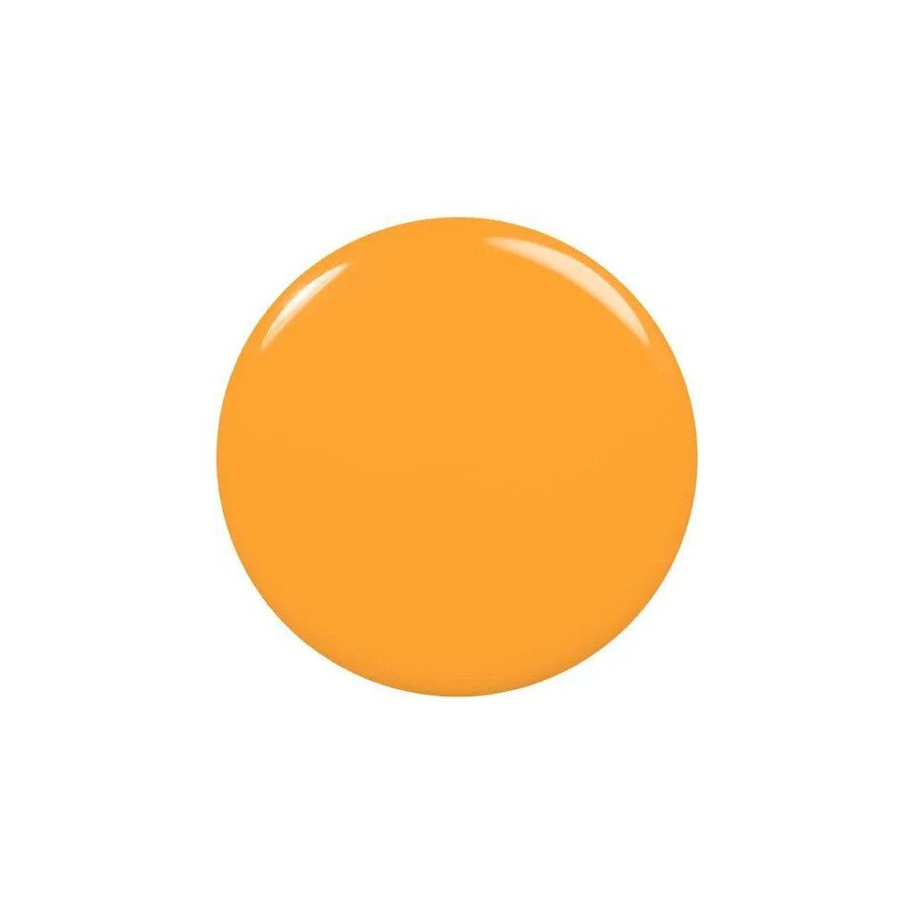 Kreisförmiger, orangefarbener Nagellack-Fleck auf weißem Hintergrund.
