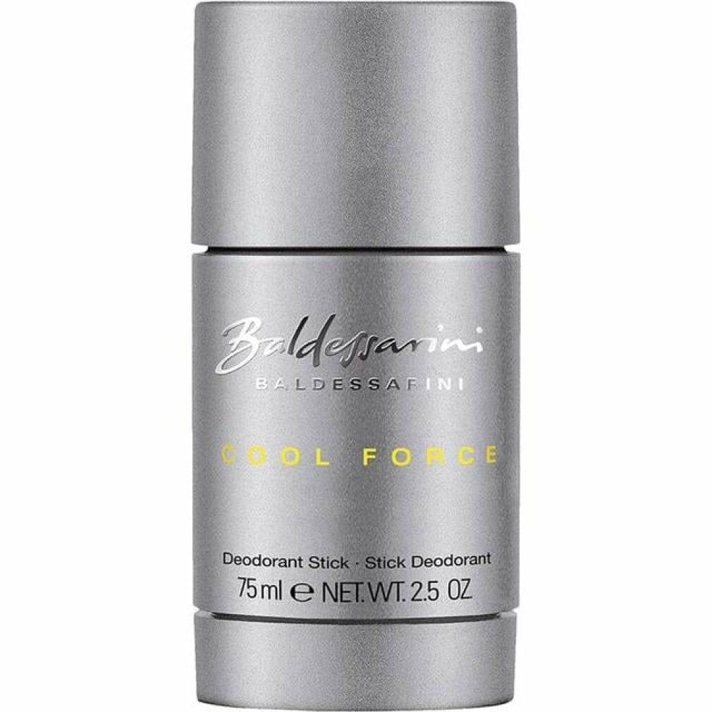 Deo-Stick. Silberfarbener Zylinder mit Schriftzug Baldessarini Cool Force. 75ml.