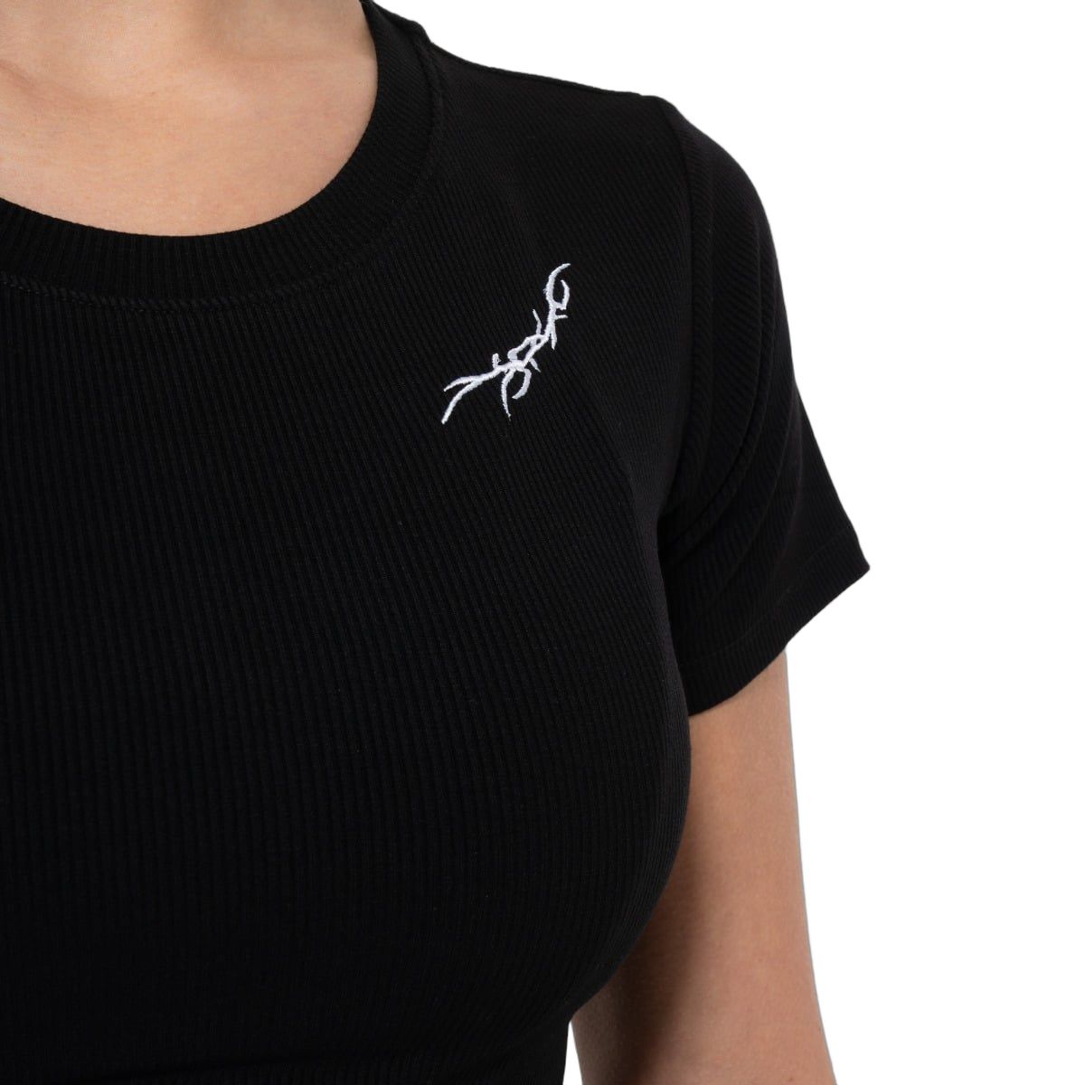GymBeam T-Shirt Damen slim gerippt mit rundem Ausschnitt in Schwarz