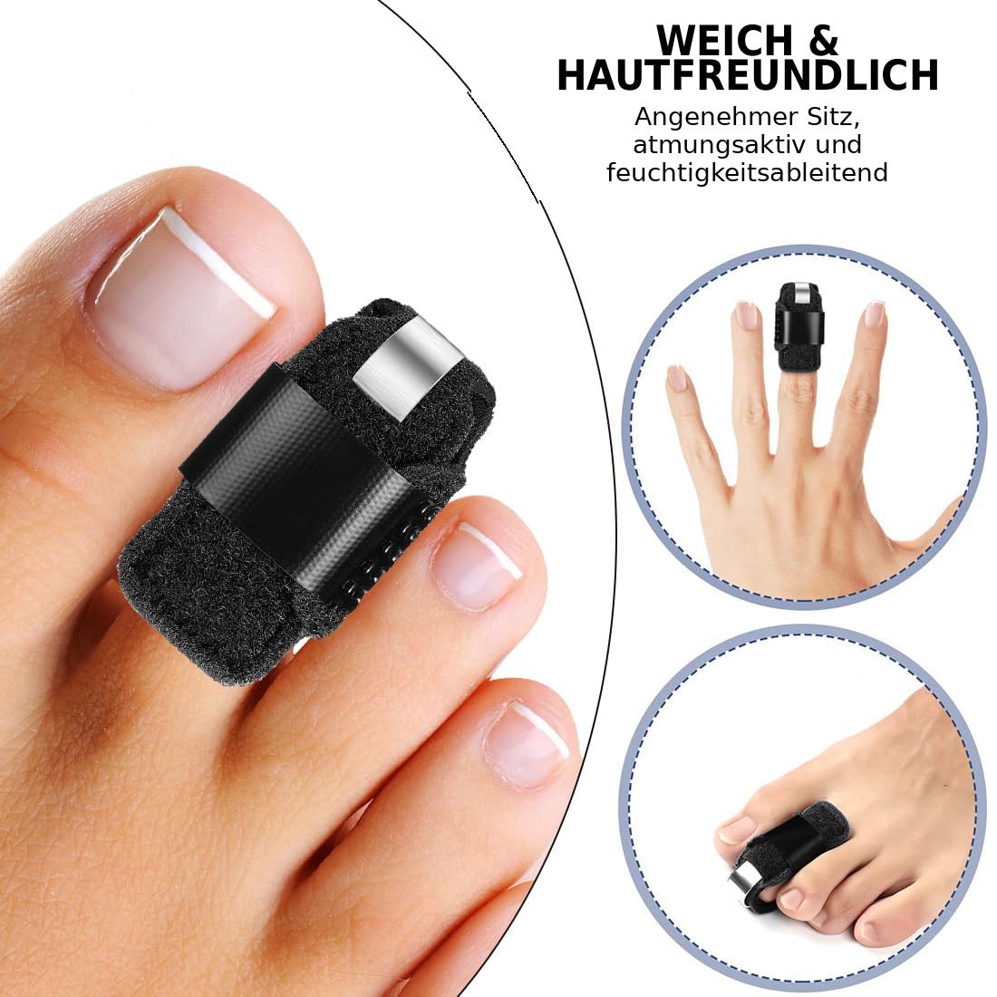 Zehenschiene verstellbar mit Aluminiumstütze, atmungsaktiv & rutschfest, für Alltag & Schuhe