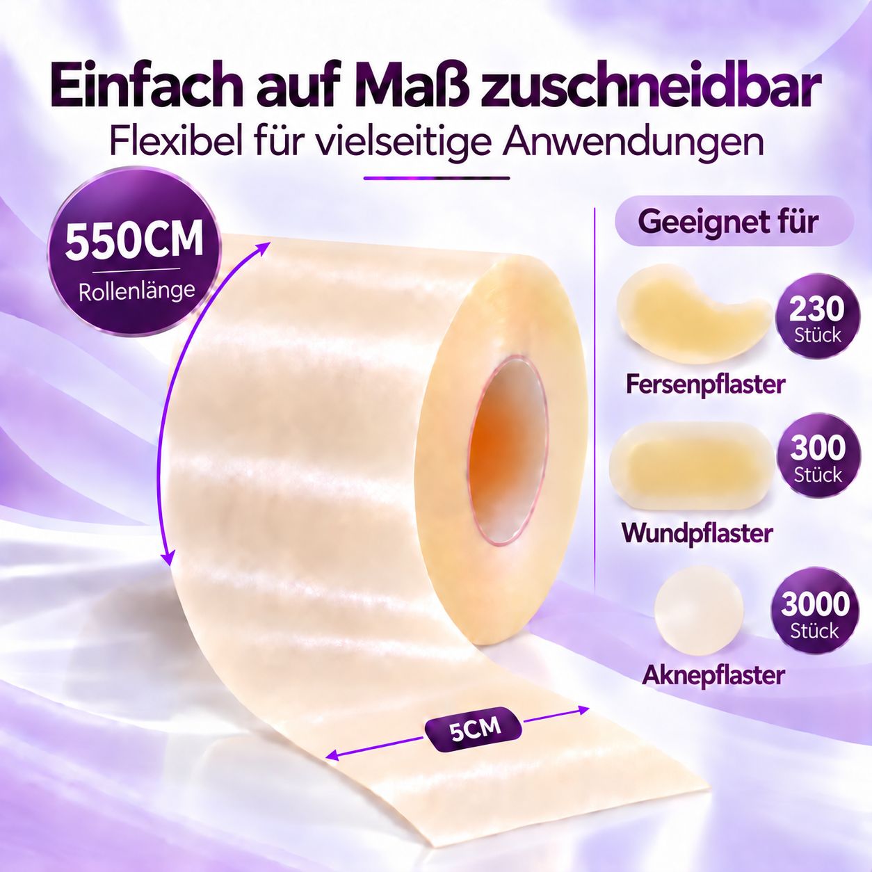 Leiqier Hydrokolloid Rolle: 550cm Länge, 5cm Breite. Flexibel zuschneidbar.