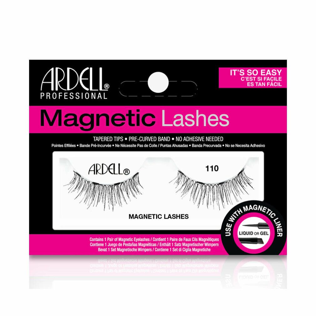 Ardell Magnetic Lashes 110 in Verpackung. Schwarze Wimpern mit magnetischem Band. Aufschrift: Magnetic Lashes.