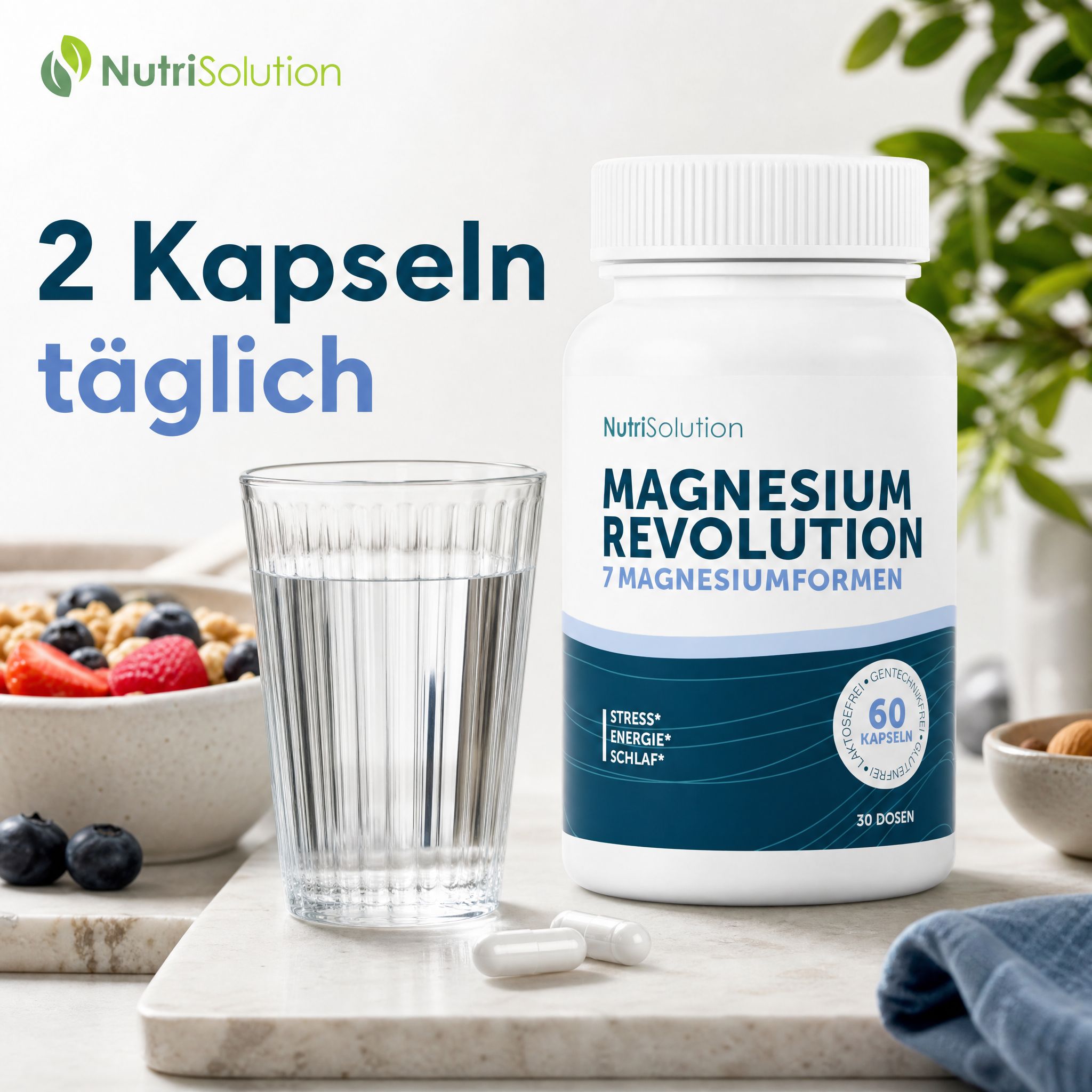 NutriSolution Magnesium Revolution: 60 Kapseln, 30 Tagesdosen. Für Energie, Stress, Schlaf.