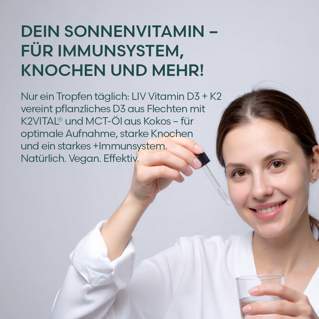 LIV Vitamin D3 + K2 Tropfen hochdosiert 100 % natürlich ohne Zusatzstoffe