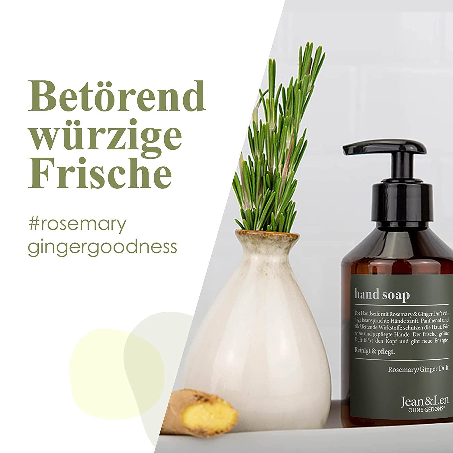Jean & Len Handseife Rosemary & Ginger, reinigt beanspruchte Hände, für die tägliche Anwendung
