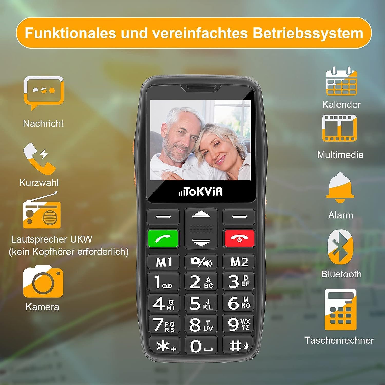 Tokvia Seniorenhandy T102 | Klassiches Handy mit großen Tasten Flachhandy