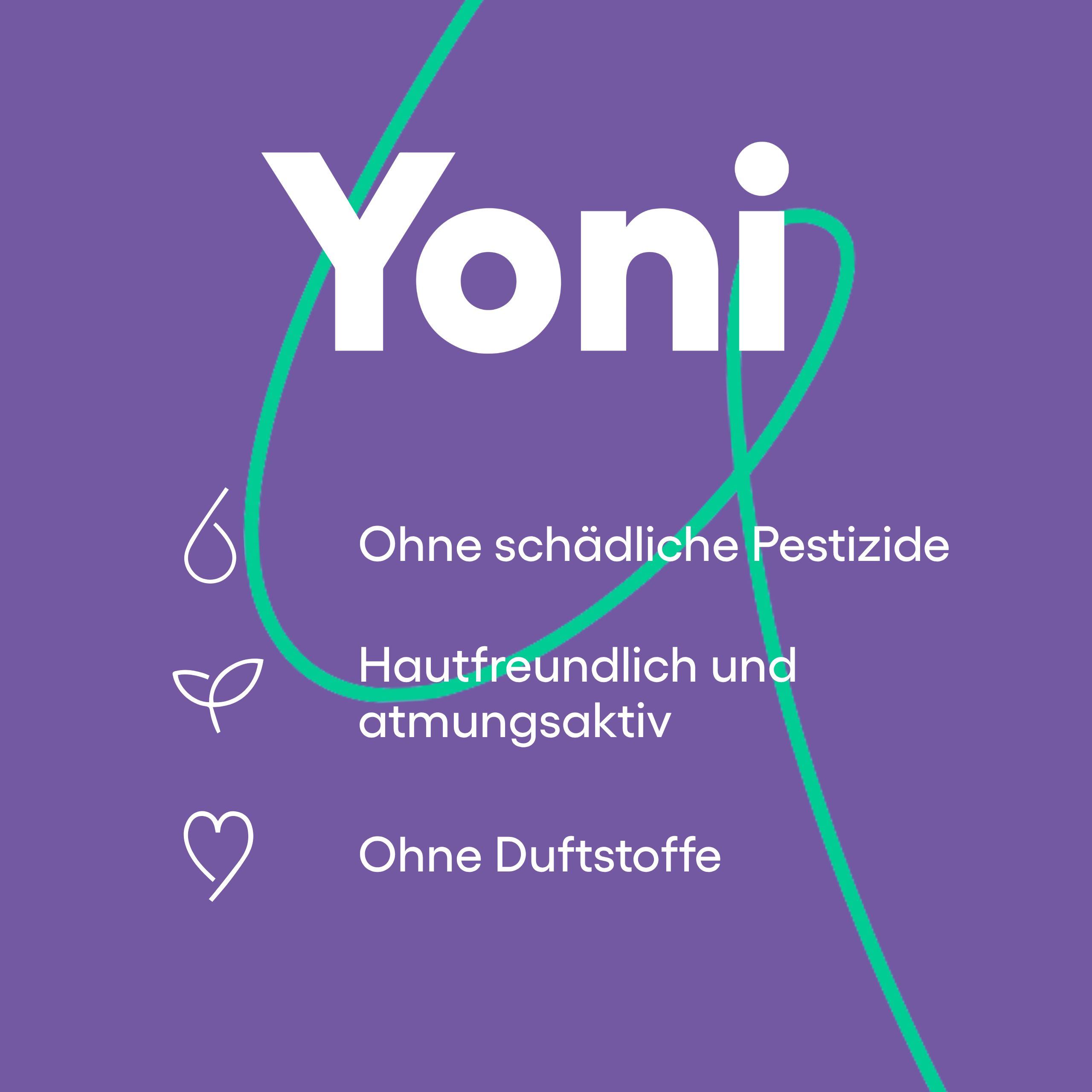 Yoni Damenbinden Nacht mit Flügeln, 100% Bio-Baumwolle, ohne schädliche Pestizide.