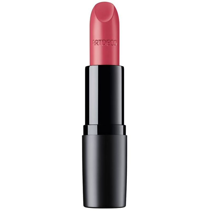 Ein roter Lippenstift in einem schwarzen Gehäuse mit der Aufschrift "ARTDECO".