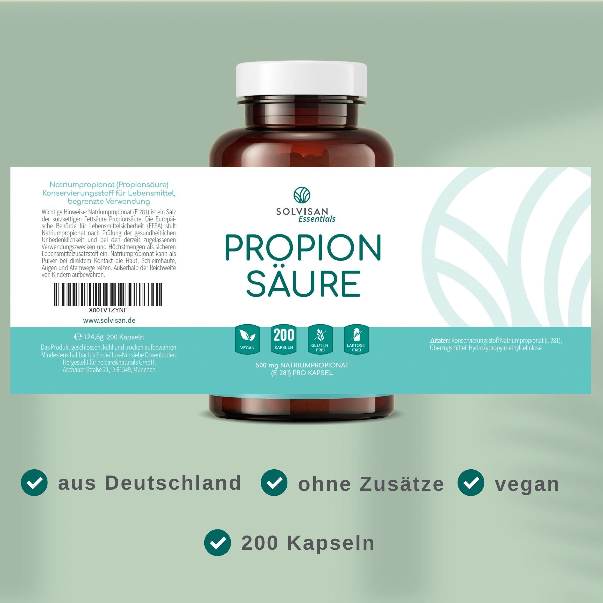 SOLVISAN® Propionsäure 500 mg - in Apotheken-Qualität aus Deutschland - 200 Kapseln