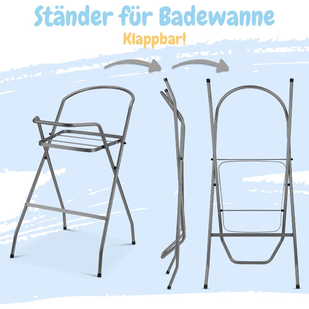 Babykajo 4 Set Baby Badewanne mit Gestell + Wanneneinsatz + Abfluss.