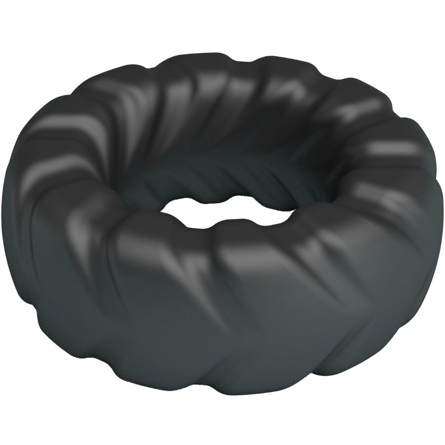 Schwarzer Ring mit gedrehter Oberflächenstruktur.
