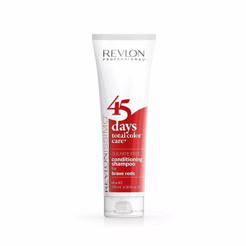 Revlon Revlonissimo 45 Days Shampoo. Weiße Tube mit roter Schrift. Enthält "Sulfate Free Conditioning Shampoo for brave reds".