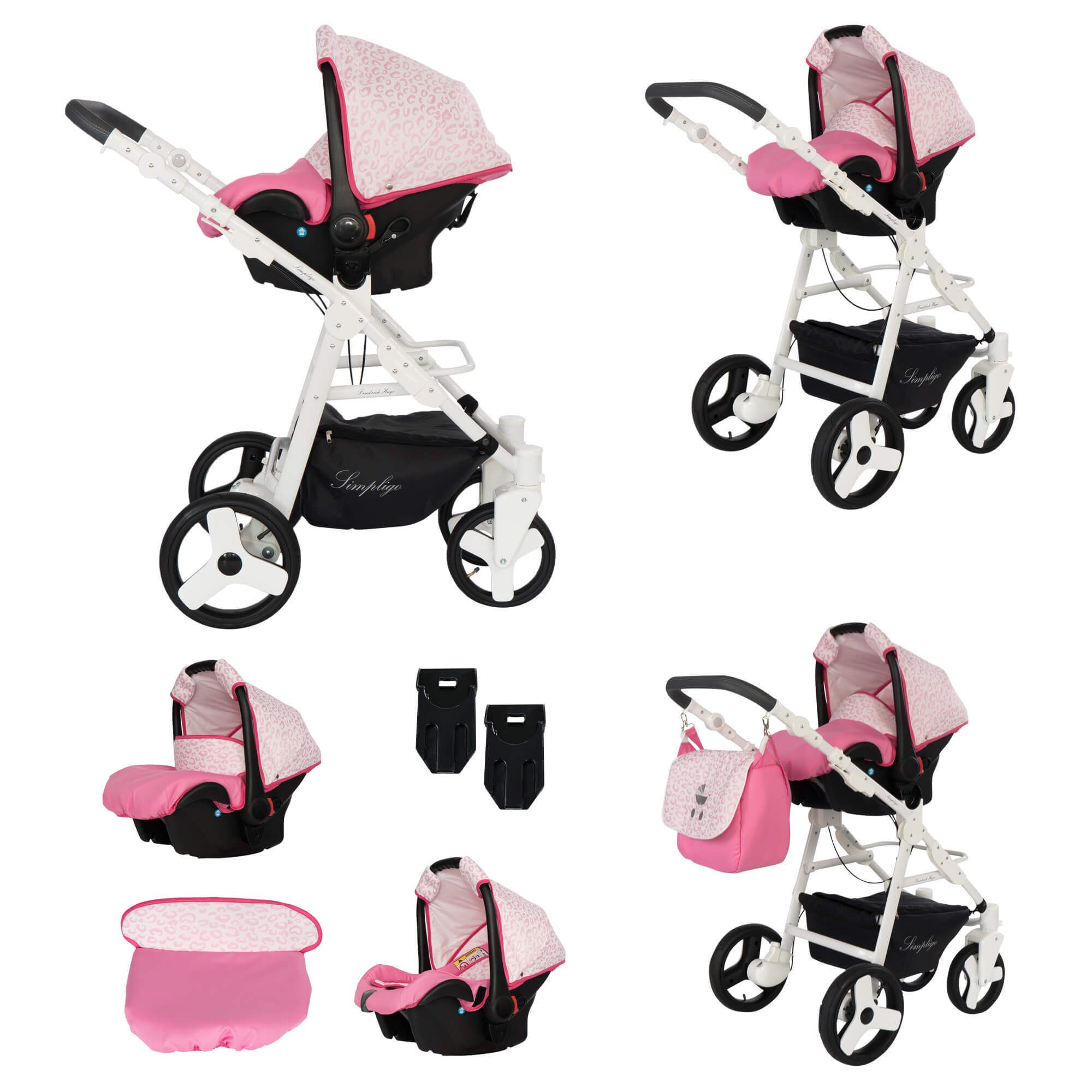 Friedrich Hugo Simpligo 4 in 1 Kinderwagen mit original Maxi Cosi, Leopard Pink (Stoff)