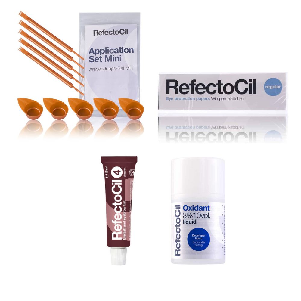 Refectocil Wimpernfarbe kastanie 4 & Oxidant flüssig 3% Wimpernblättchen Mini-Anwendungs Set 15 ml Creme
