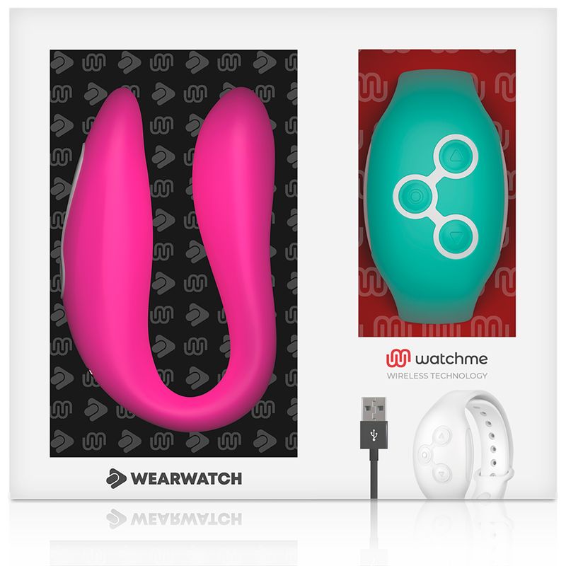 Wearwatch und Armbanduhr in Verpackung. USB-Kabel. watchme-Logo.