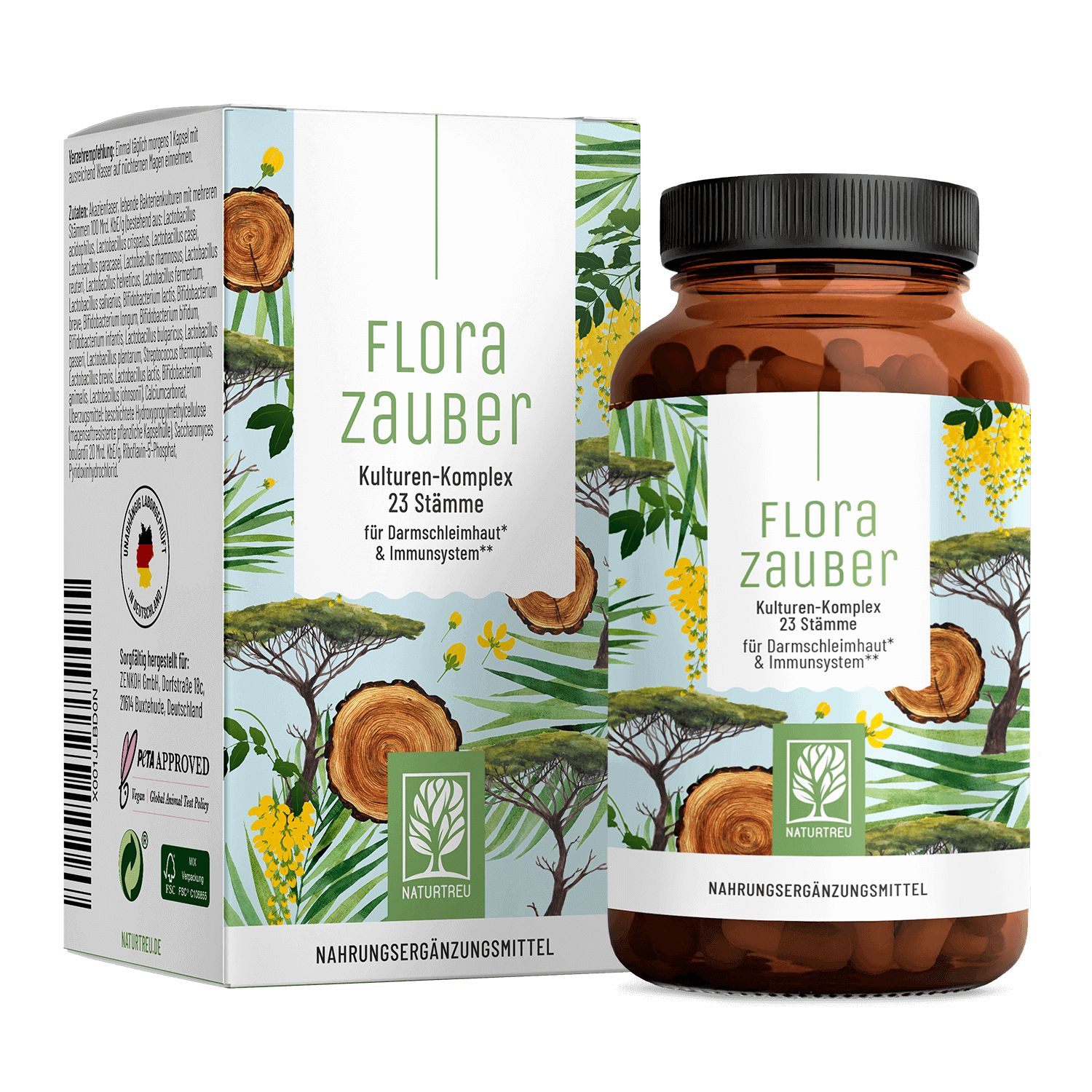 Probiergröße FLORAZAUBER Small: Kulturen Komplex für Darm 23 Bakterienstämme - 30 Kapseln NATURTREU®