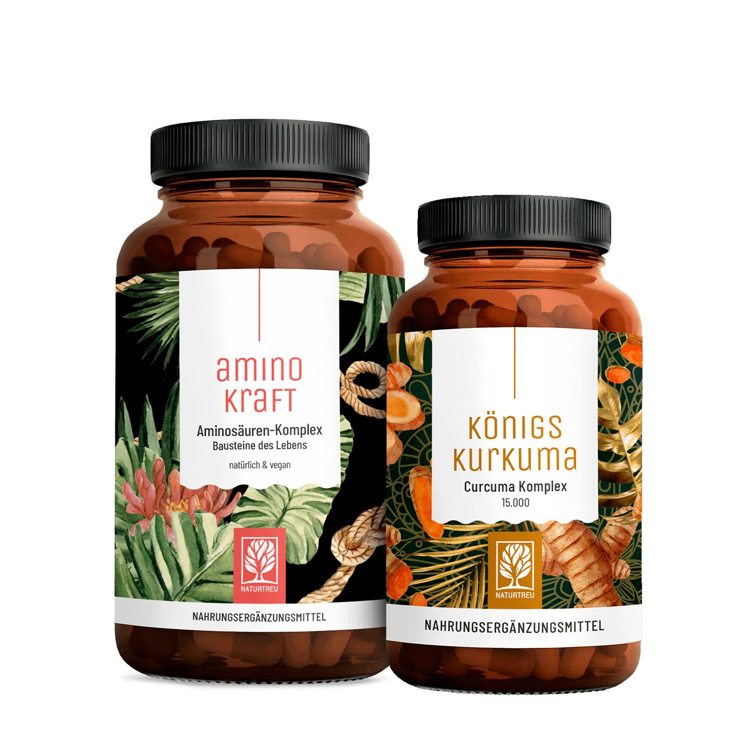 Stark in den Tag Paket Aminosäuren Kurkuma Komplex 240 Vegane Kapsel Superfood Naturtreu® 225,8 g