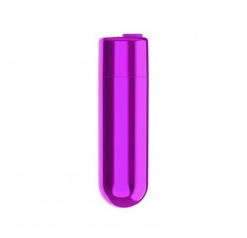 Zylindrischer, lila Vibrator mit abgerundeten Enden und einer Taste oben.