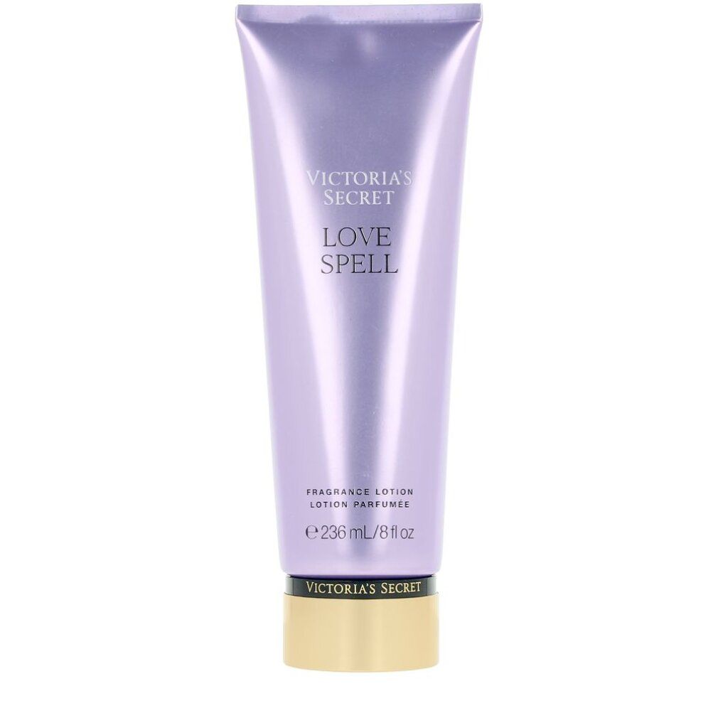 Victoria's Secret Love Spell Duftlotion in lila Tube mit goldfarbenem Deckel. 236 ml / 8 fl oz.