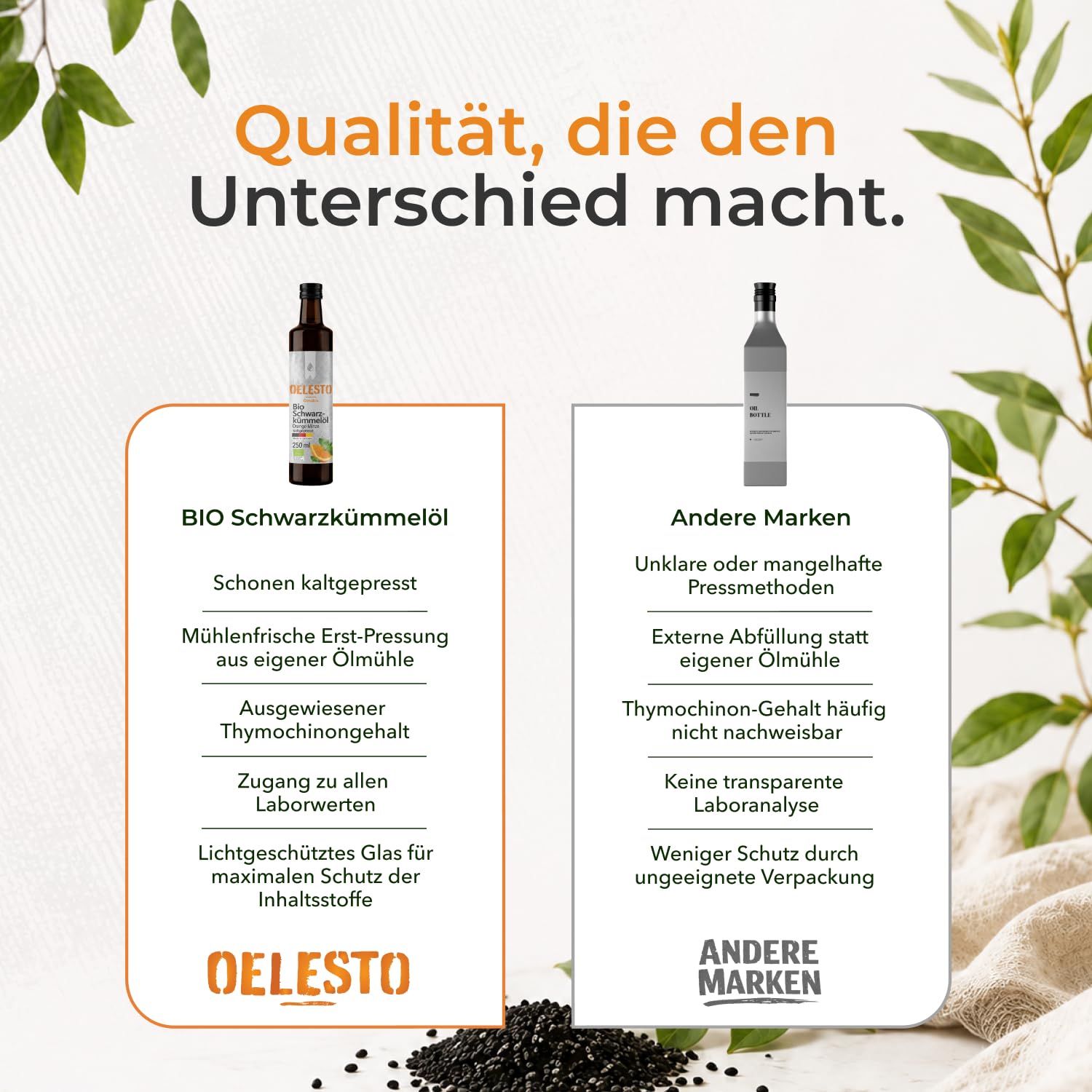 OELESTO Bio-Schwarzkümmelöl Orange-Minze ungefiltert kaltgepresst aus ägyptischer Saat