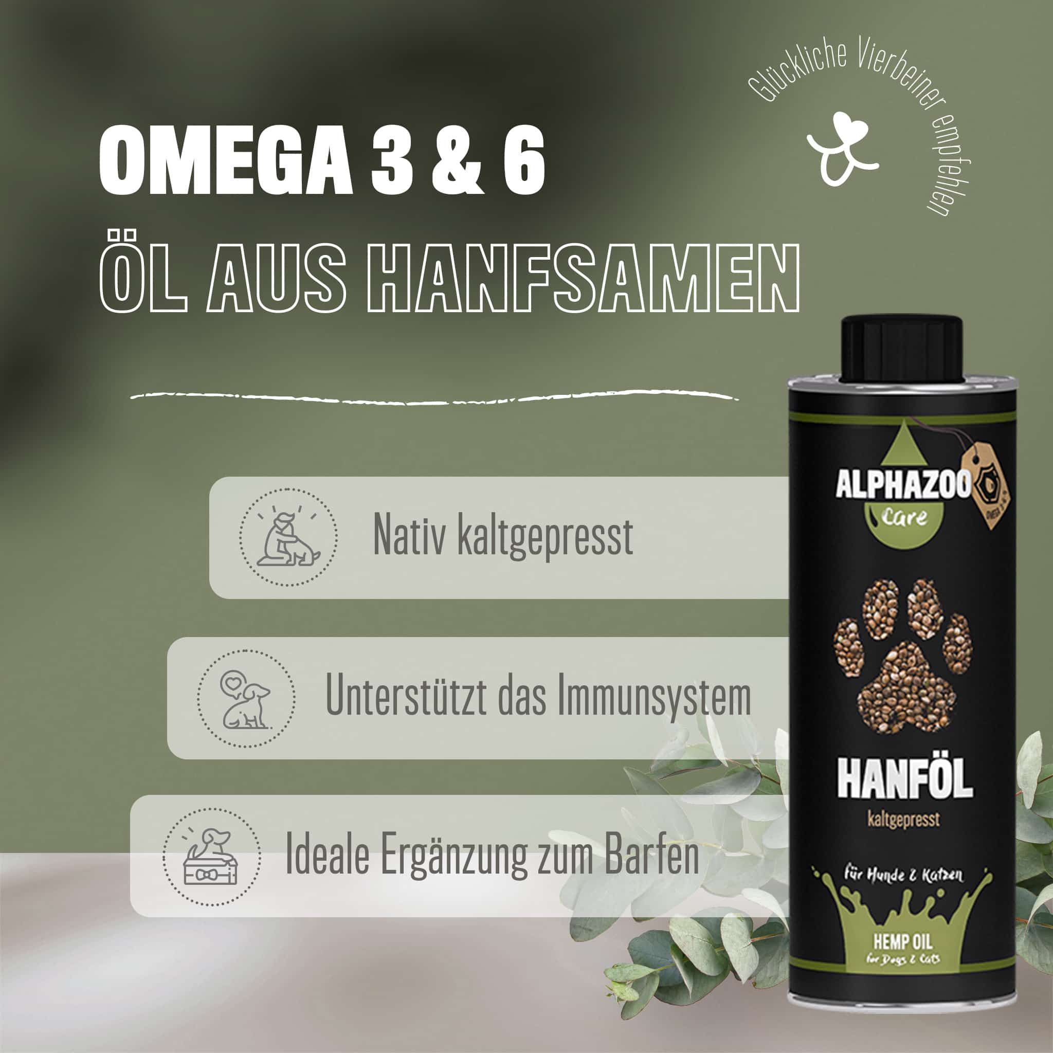 ALPHAZOO Premium Hanföl 250ml I Hunde & Katzen