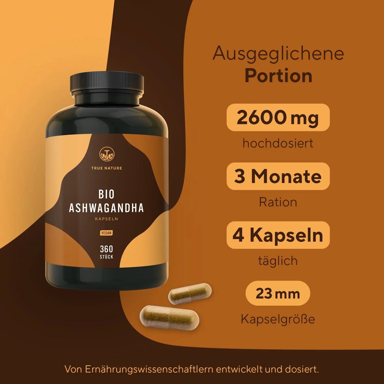 True Nature® Bio Ashwagandha Kapseln - Vegan & Made in Germany 4x360 St