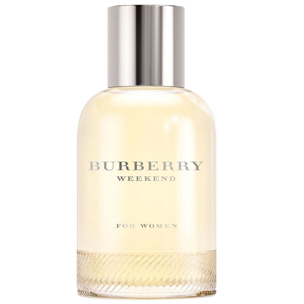 Burberry Weekend Eau de Parfum Spray für Damen. Flakon mit silbernem Verschluss. Schriftzug auf dem Flakon.