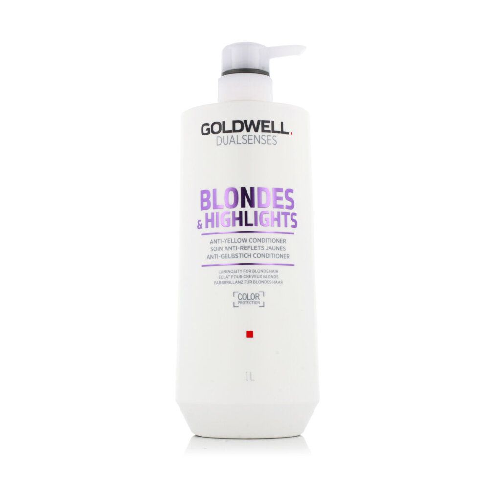 Goldwell Dual Senses Conditioner. Weiße Flasche mit Pumpe. Aufschrift: Blondes & Highlights. 1L.