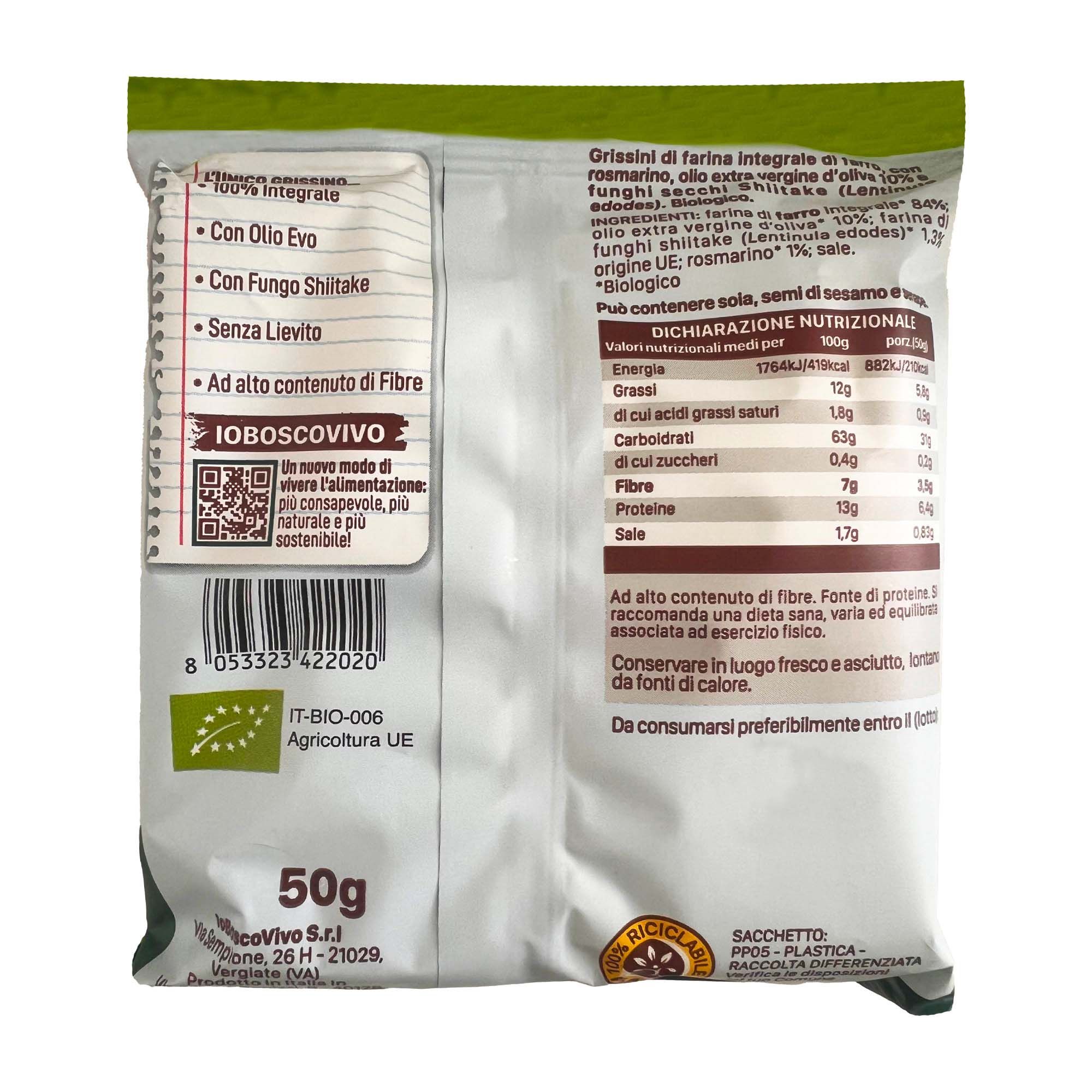 IoBoscoVivo Bio-Grissini Rosmarin & Shiitake, hefefrei, nur mit Vollkorndinkel & Olivenöl
