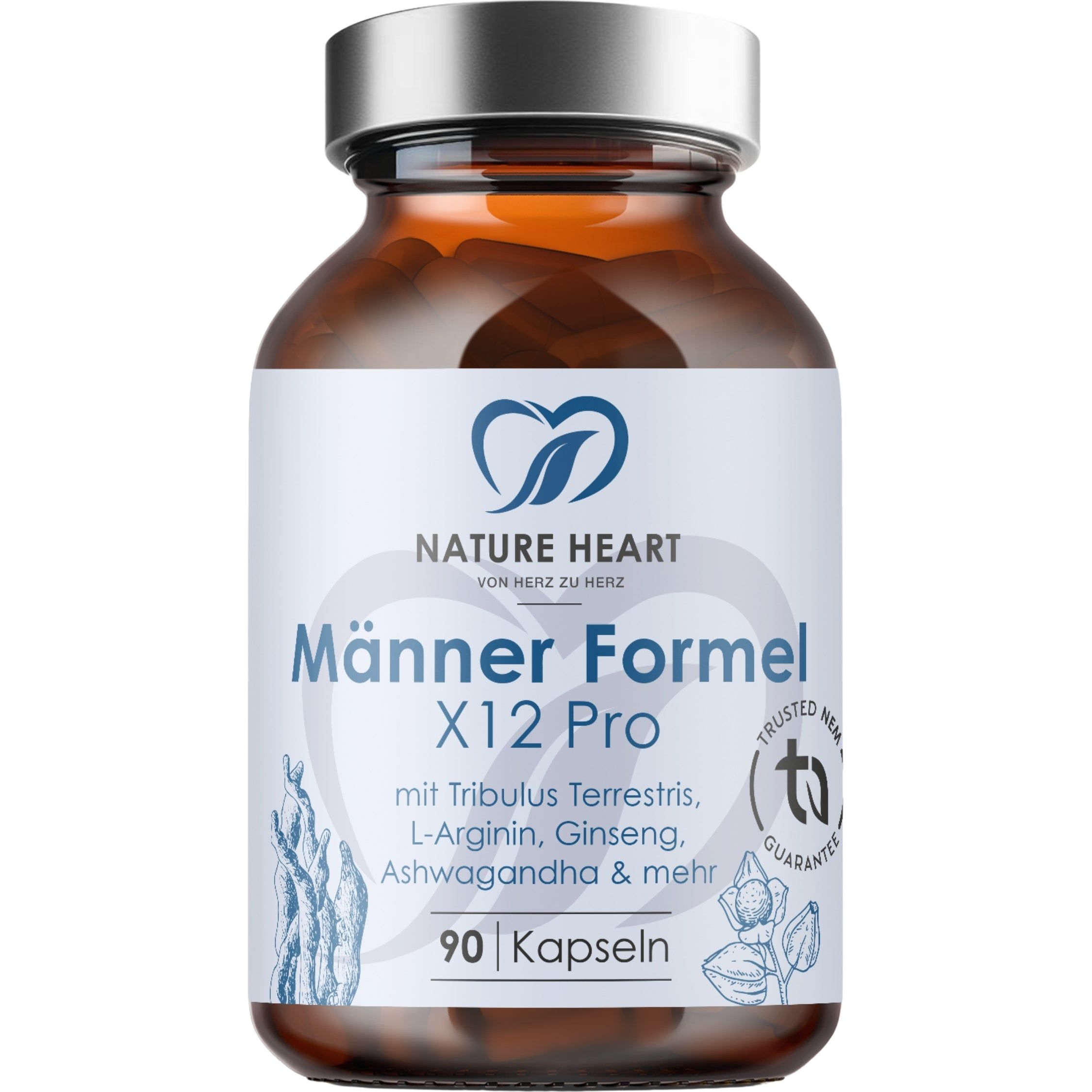 Nature Heart Männer Formel X12 Pro Kapseln in Braunglasflasche, 90 Stück.