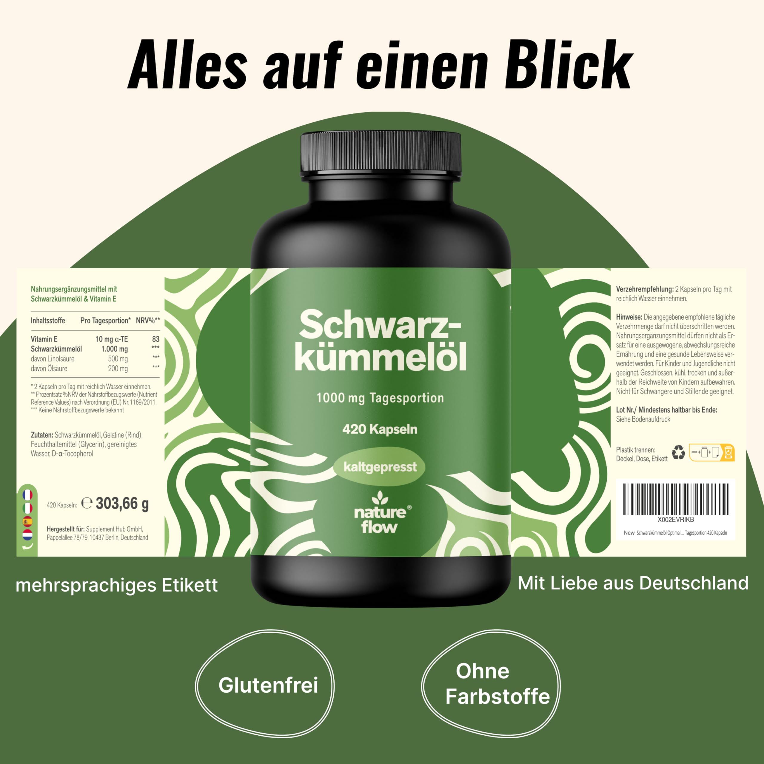 Schwarzkümmelöl Hochdosiert - 420 Kapseln - 7 Monate Vorrat - Nature Flow