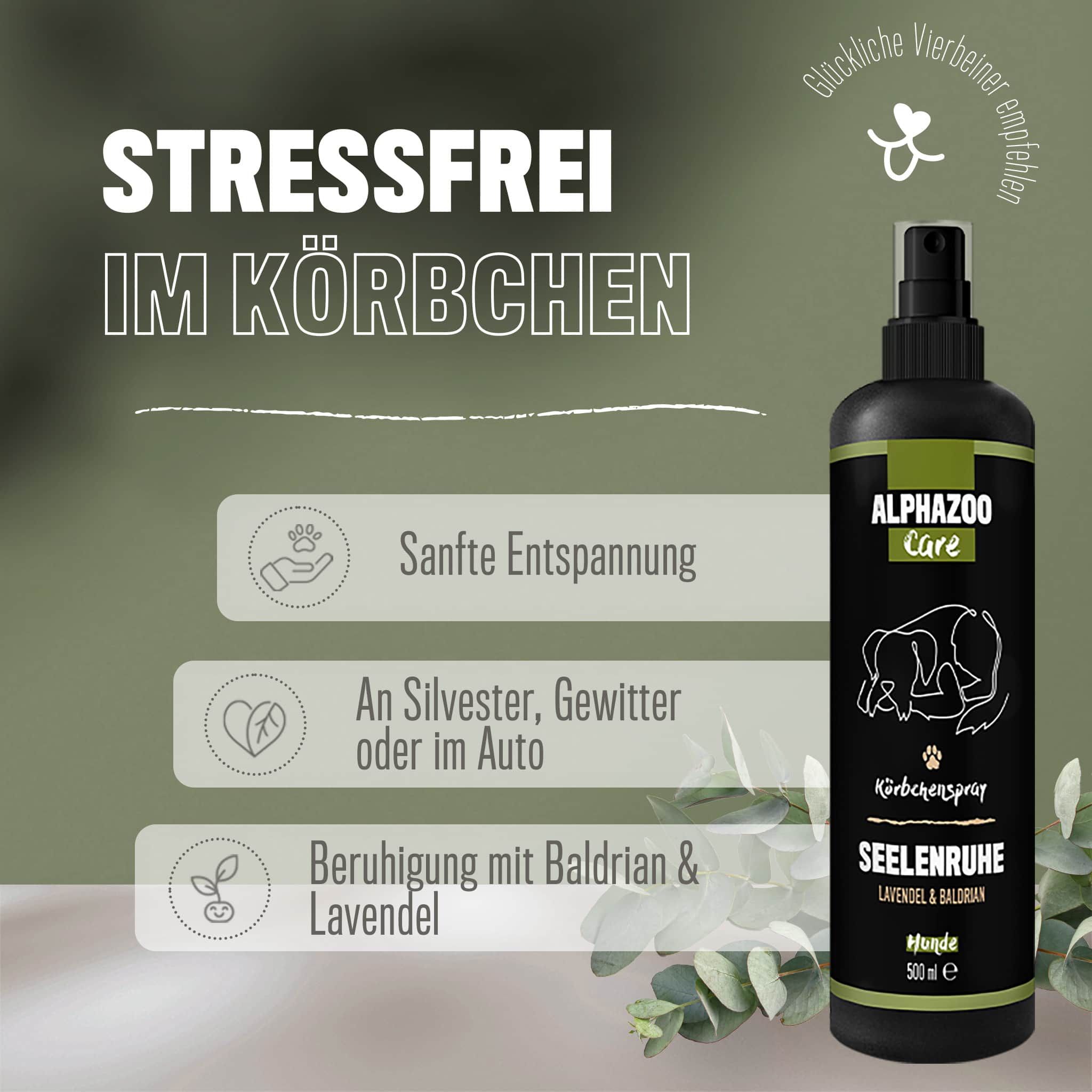 Alphazoo Seelenruhe Beruhigungsspray für Hunde I Beruhigungsmittel mit Baldrian 100 ml Spray