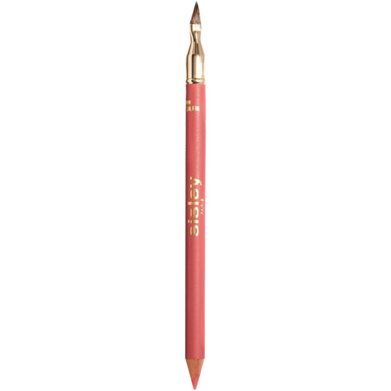 Lippenstiftstift mit goldfarbener Spitze und Schriftzug Sisley. Rosa Stift mit spitzer Mine und abgeschrägter Spitze.