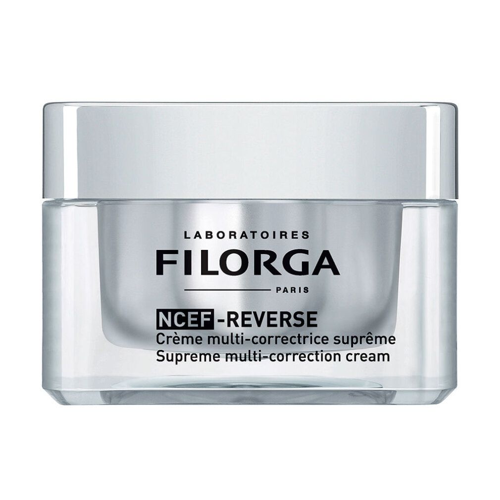 FILORGA NCEF-REVERSE Creme-Verpackung, silberner Karton, Vorderseite mit Text.