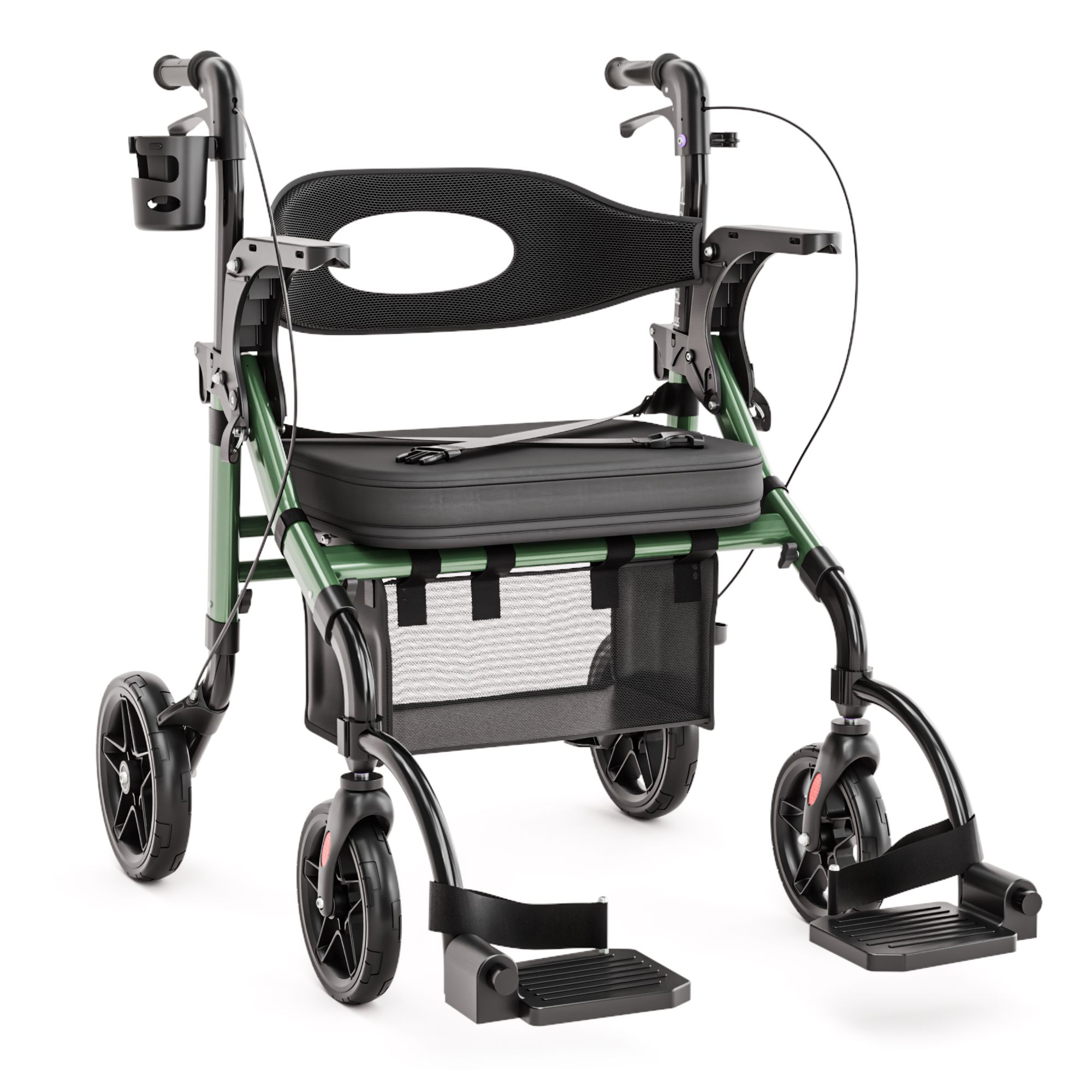 Helavo 2 in 1 Rollator und Rollstuhl faltbar Hybrid Gehhilfe mit All Terrain Reifen