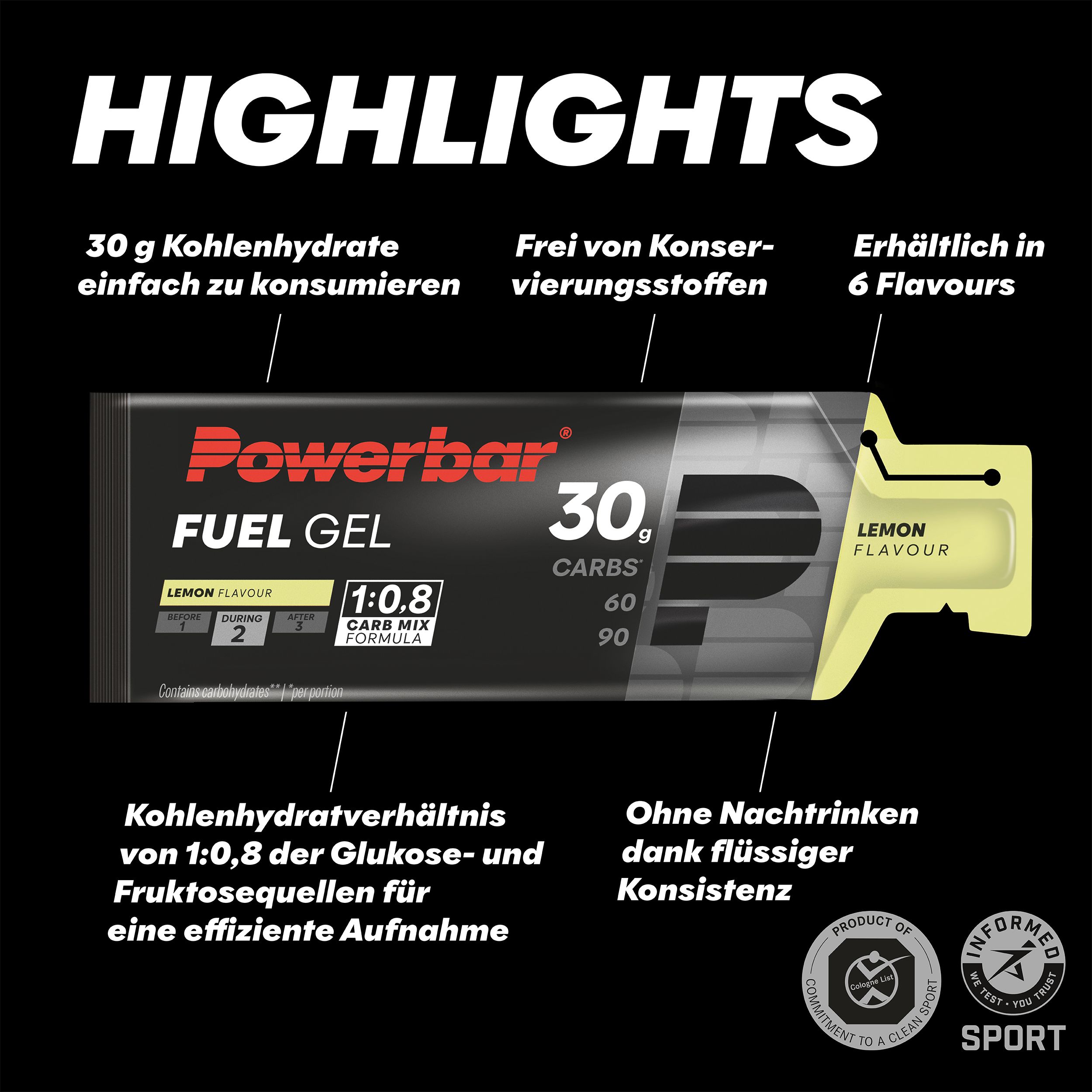 POWERBAR Kohlenhydratgel Fuel 30 Gel Black Line Lemon 30 g Kohlenhydrate