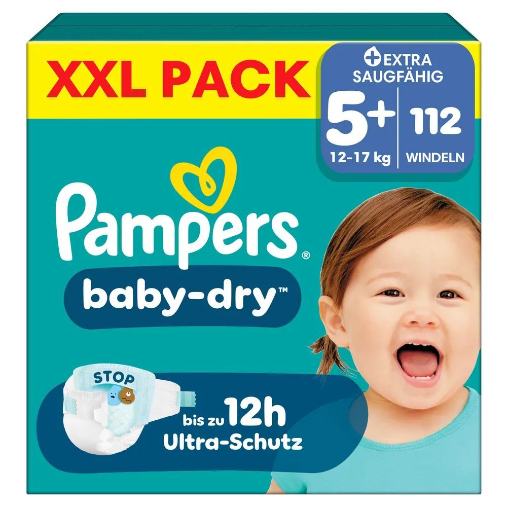 Pampers Baby Dry Gr. 5+ Junior Plus 12-17kg Windeln XXL Pack 112 St