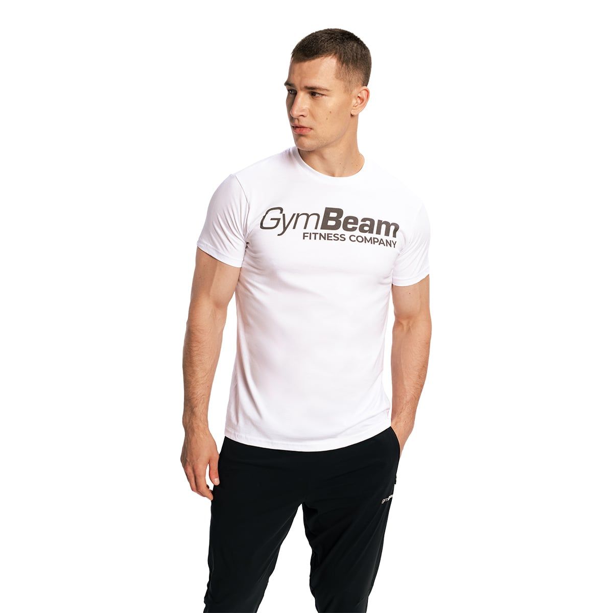 GymBeam T-Shirt Herren regular kurzarm aus Baumwolle Fitness weiß