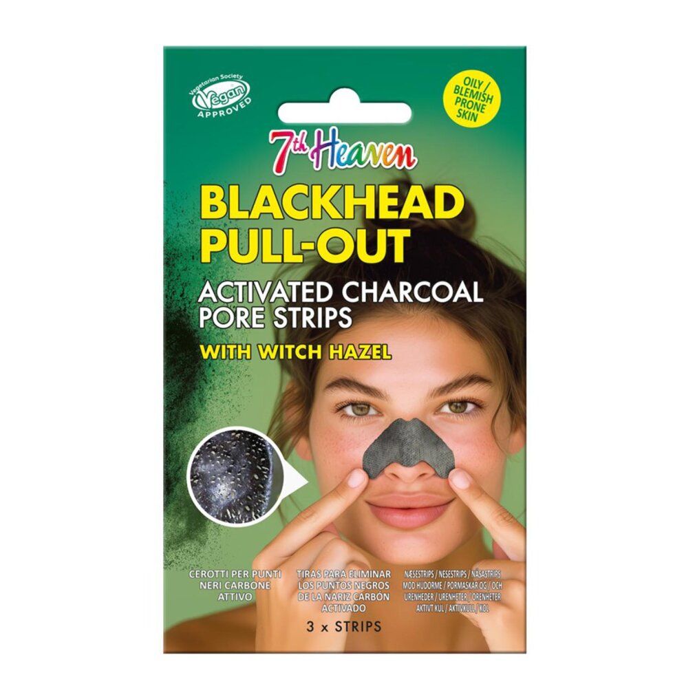 7th Heaven Blackhead Pull-Out Activated Charcoal Pore Strips mit Hamamelis, Packung mit 3 Streifen.