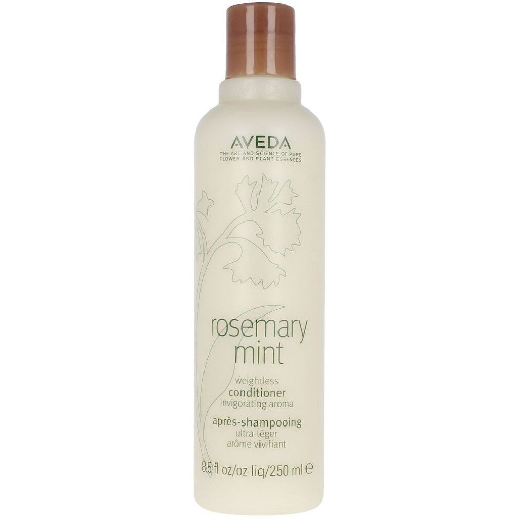 Aveda-Conditioner. Flasche mit braunem Deckel. Aufschrift: Rosemary Mint, ultra-leicht. 250 ml.