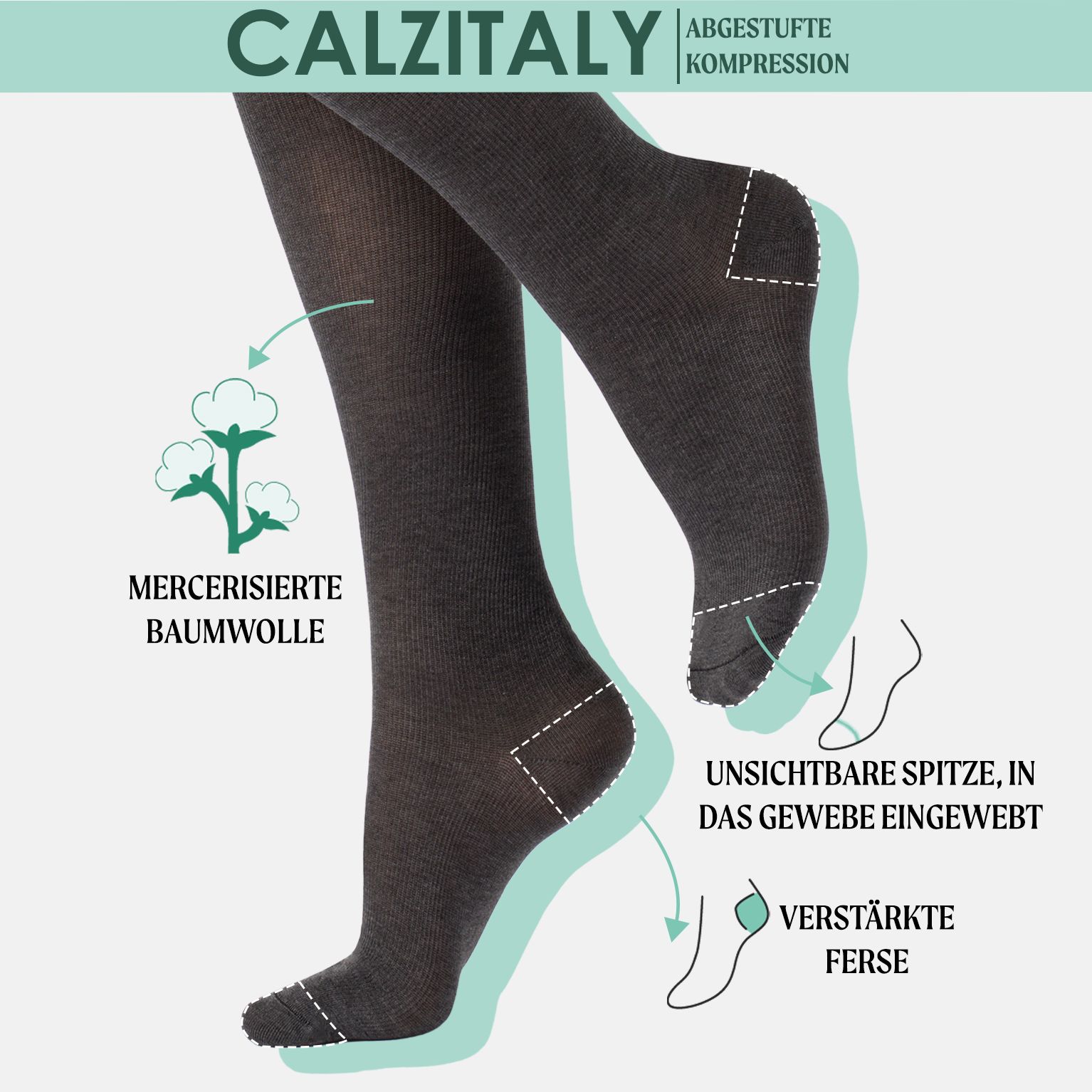 CALZITALY Kniestrumpfe aus Fil d’Écosse mit Abgestufter Kompression 14-16 mm/Hg
