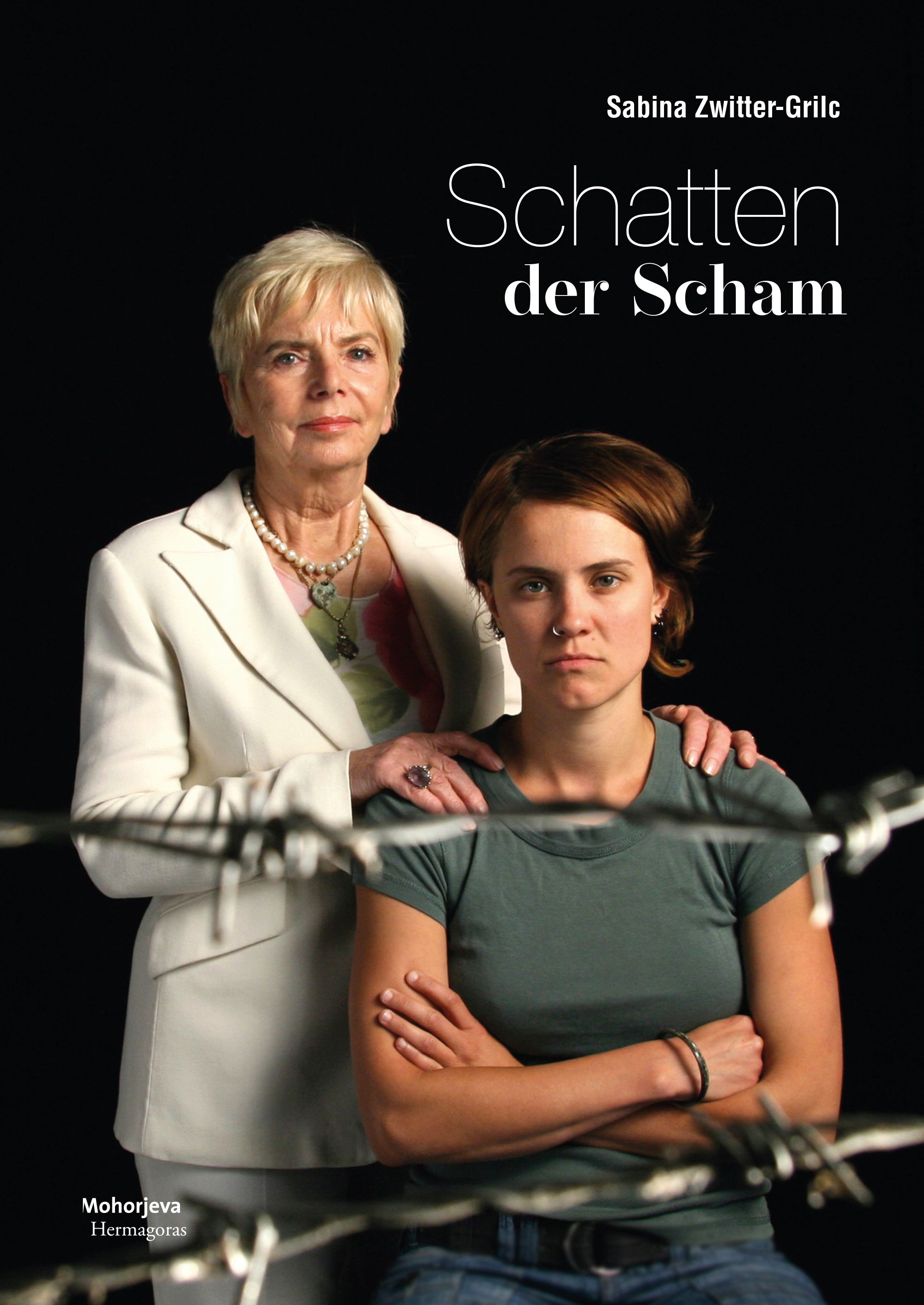 Buchcover mit zwei Frauen vor schwarzem Hintergrund. Titel: Schatten der Scham. Autorin: Sabina Zwitter-Grilc.