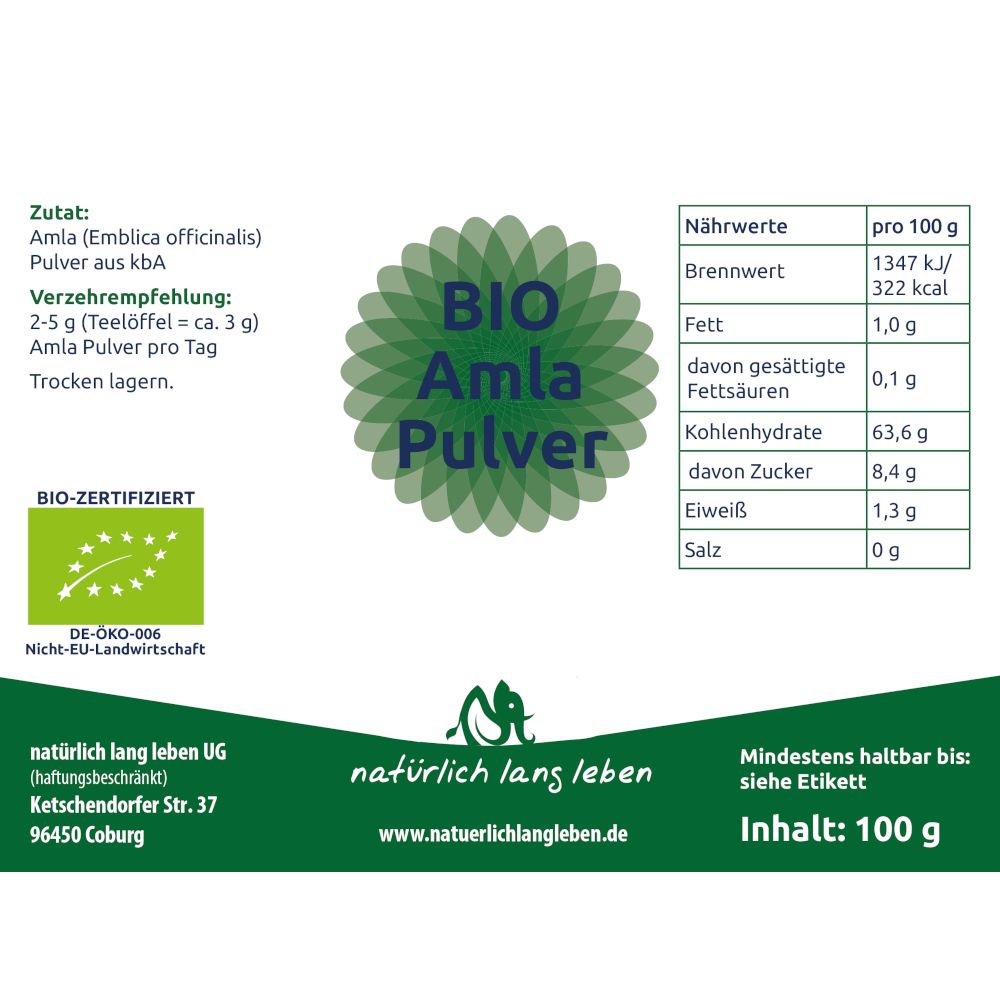 natürlich lang leben BIO Amla Pulver