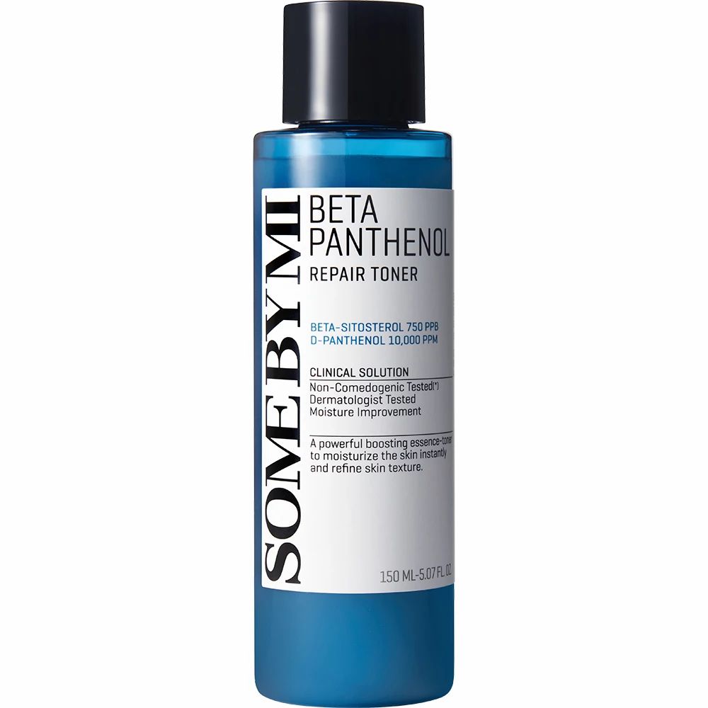 Blaue Flasche mit schwarzem Deckel. Aufschrift: Beta Panthenol Repair Toner. Marke: SOME BY MI. Volumen: 150 ml.