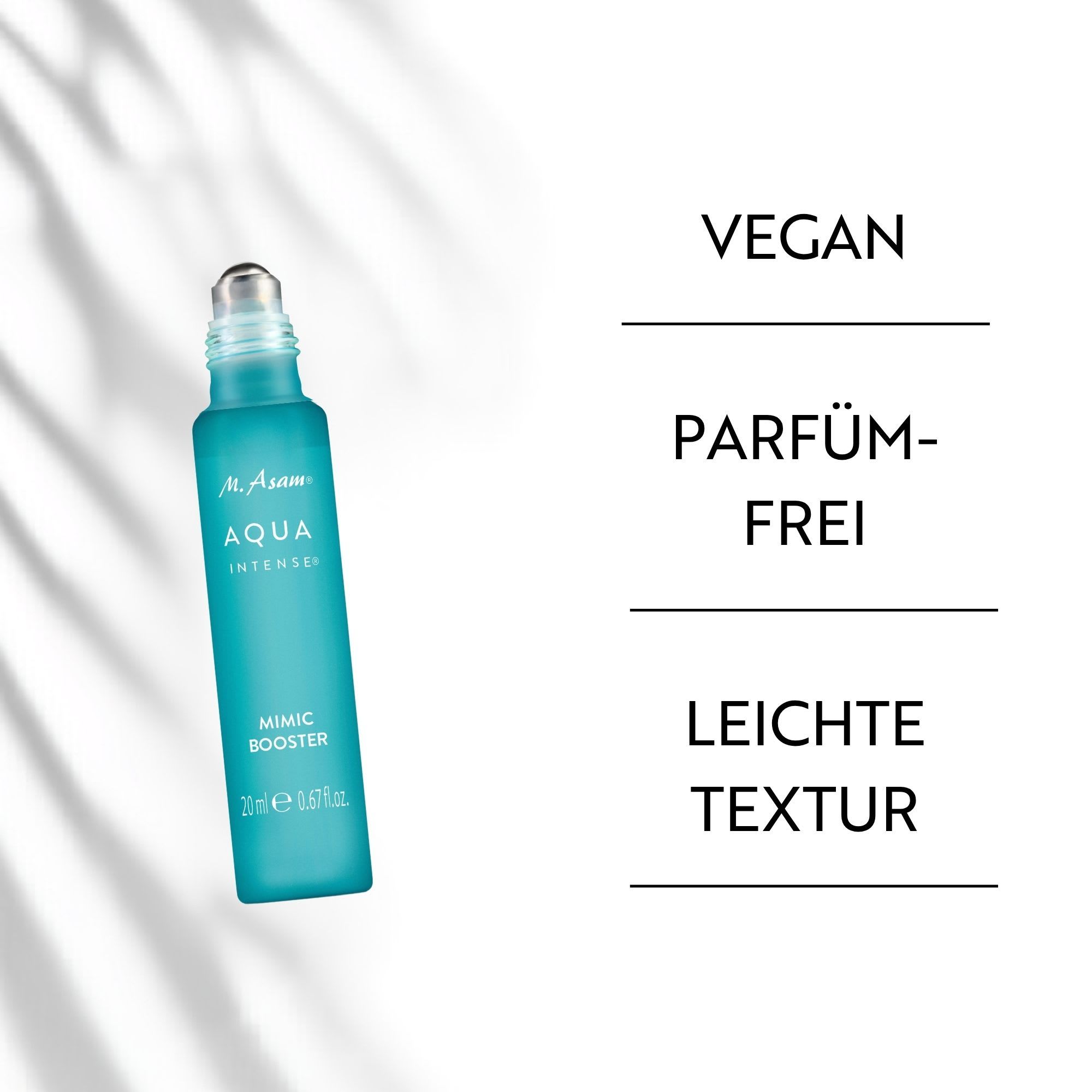 M. Asam Aqua Intense Mimic Booster Serum: Vegan, parfümfrei, leichte Textur.