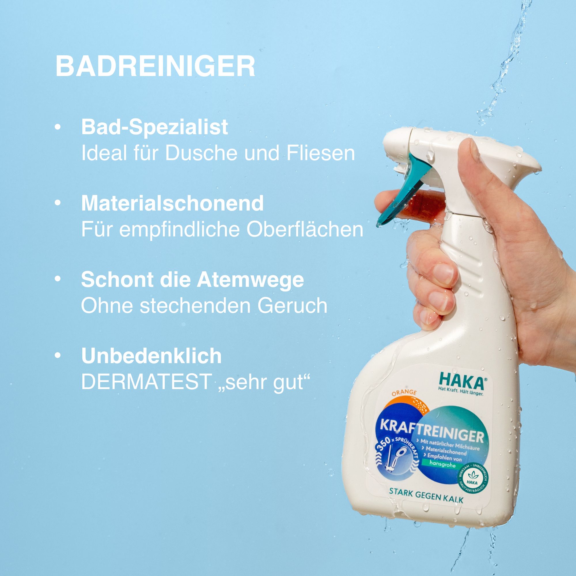 HAKA Kraftreiniger Bad Spray mit Aktivschaum auf Milchbasis, DERMATEST "sehr gut".